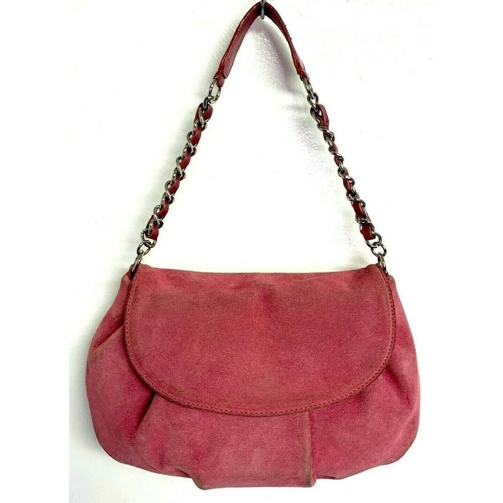 Ann Taylor DUST PINK GENUINE LEATHER SUEDE CHAIN STRAP SHOULDER BAG HANDBAG BOHO